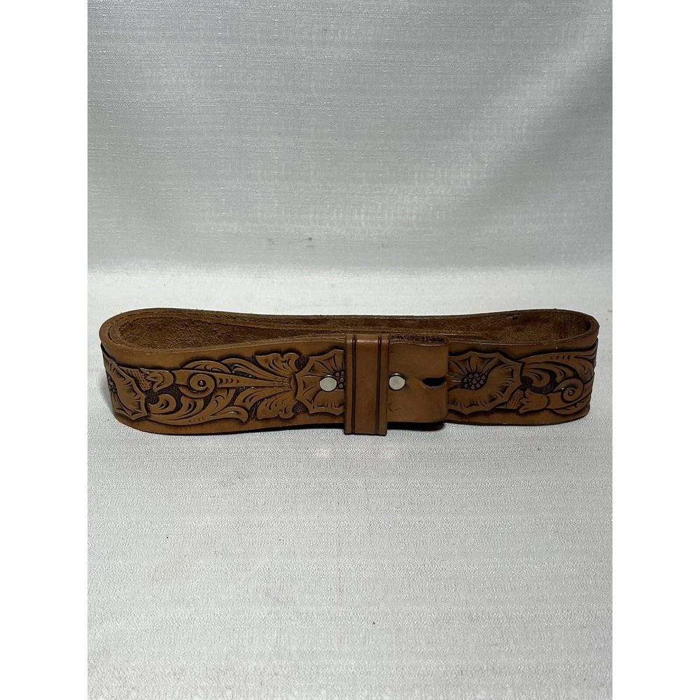 Belt Leather JC Penney Hand Finished Brown Floral Morning Glory Sz 30 #27016 VTG